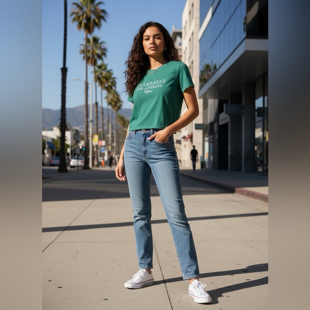 Zara Calabasas Los Angeles Green Graphic Tee – Size M
